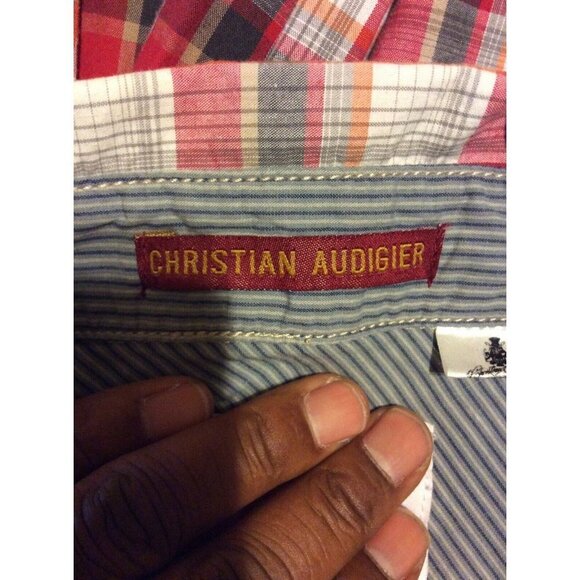 Ed Hardy Christian Audigier Men's Long Sleeve Button Plaid Shirt sz Large L Red - Picture 6 of 12